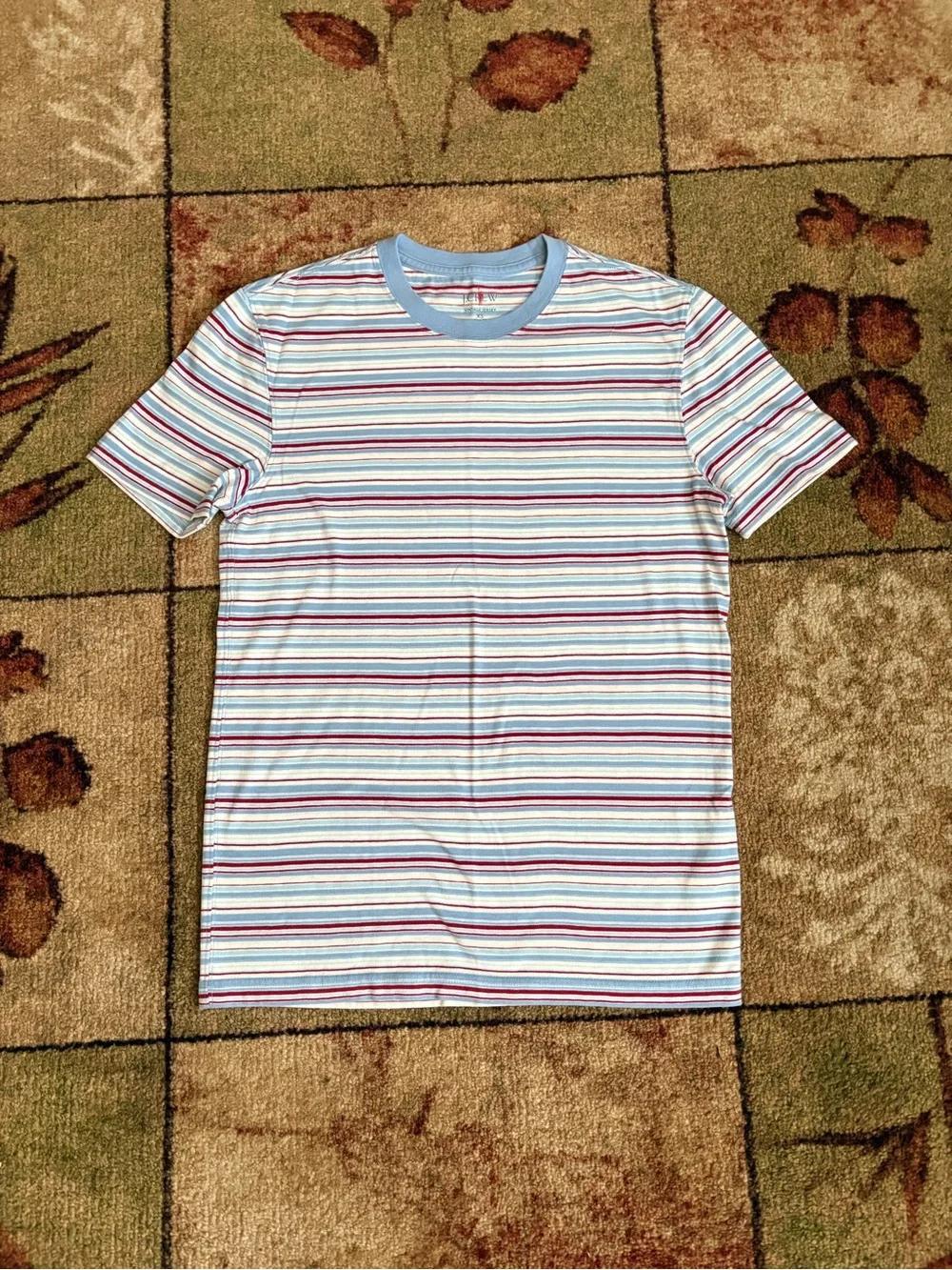 J. Crew Striped Short Sleeve Tee T-shirt light denim blue white red